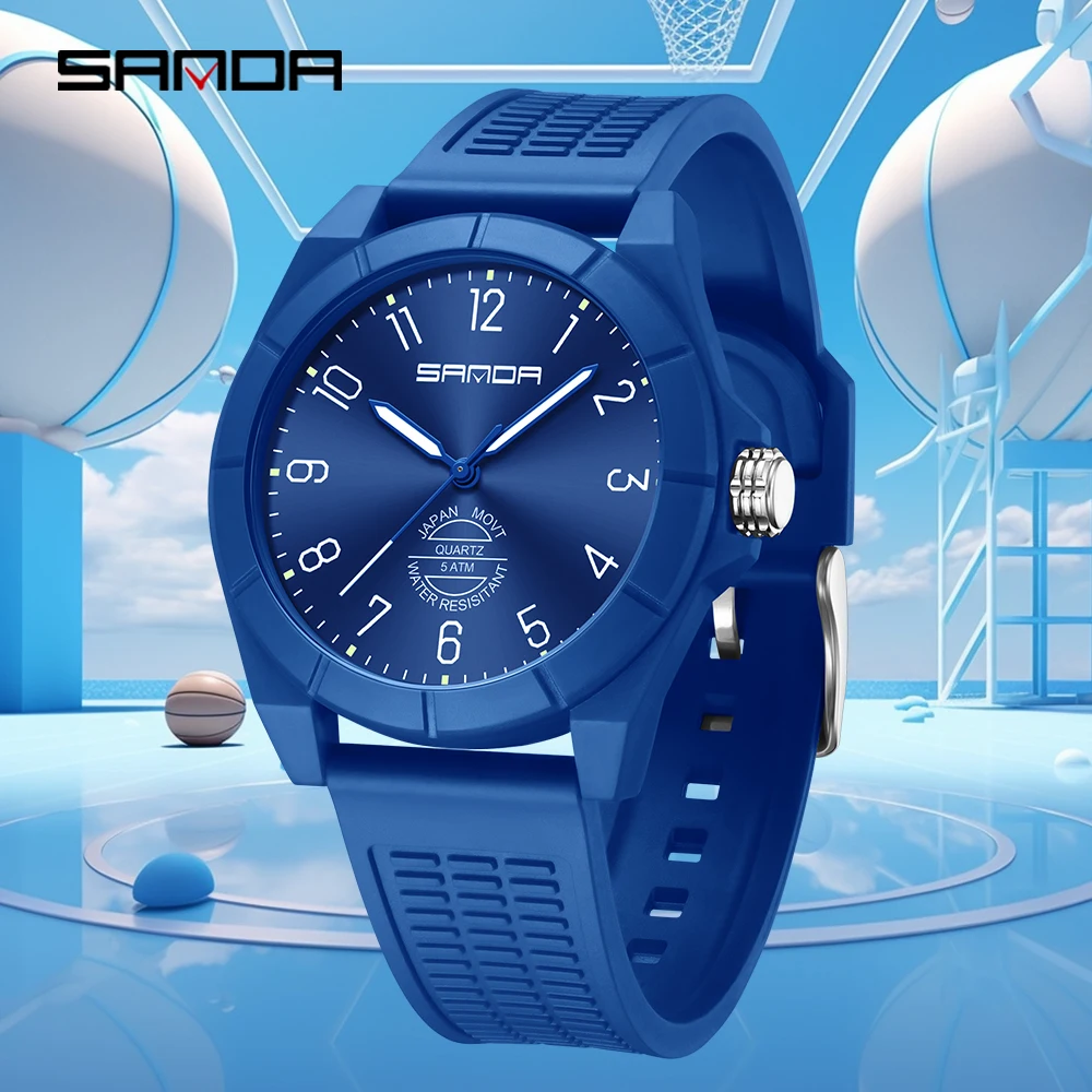Fashion SANDA 6212 Men's Electronic Watch Silicone Strap Multi functional Sports Waterproof Student Quartz Watch
