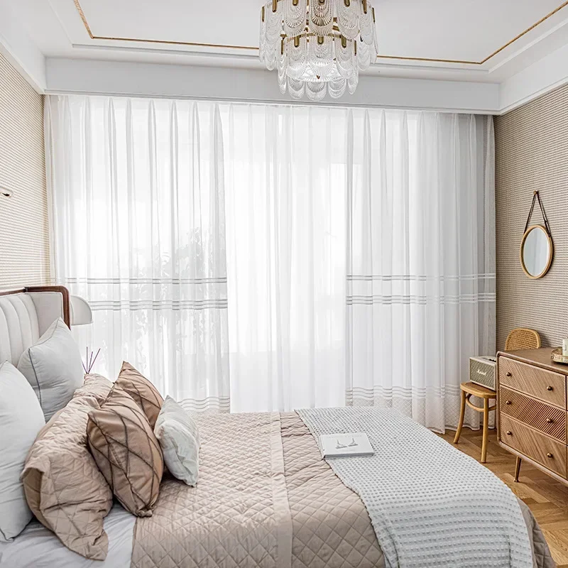 New Curtains for Living Dining Room Bedroom Modern Simple Warp Knitting Hollow Room  Decor Window Curtain