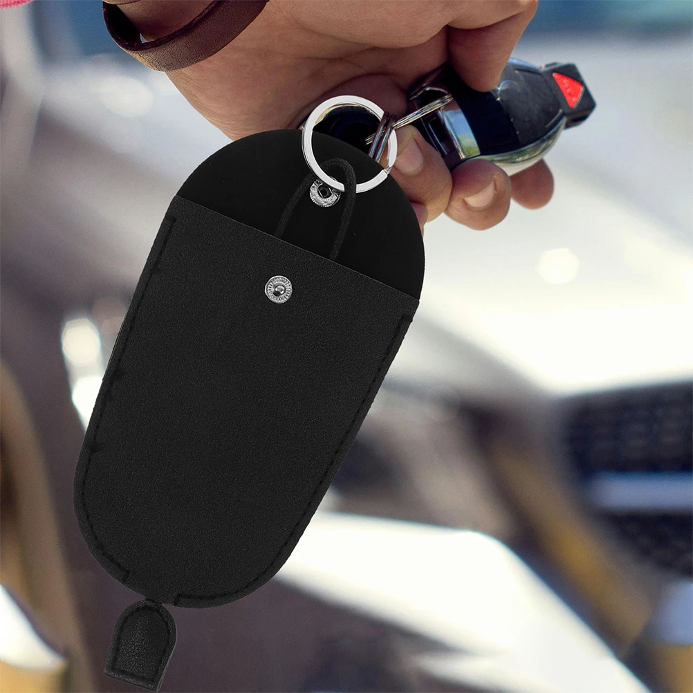 

2Pcs Car Key Holder Case Soft Fake Geometric Snap Button Compact Portable Key Organizer Protective Cover for Car Keys