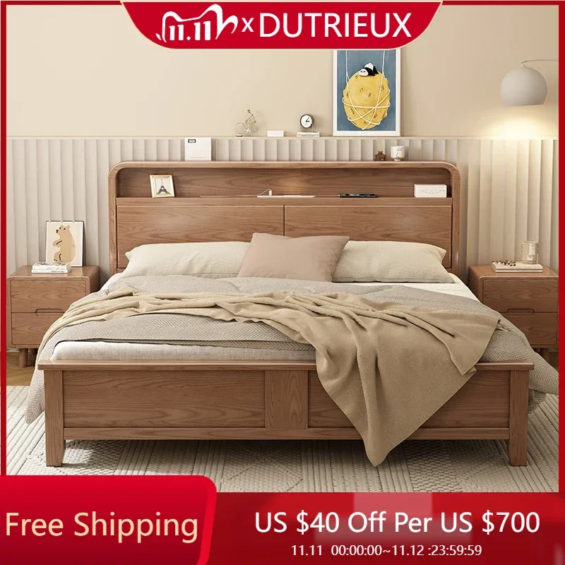 

Минималистская качественная кровать с каркасом, двуспальная французская современная светлая роскошная кровать из цельного дерева, модная кровать для главной спальни, Cama Casal, мебель