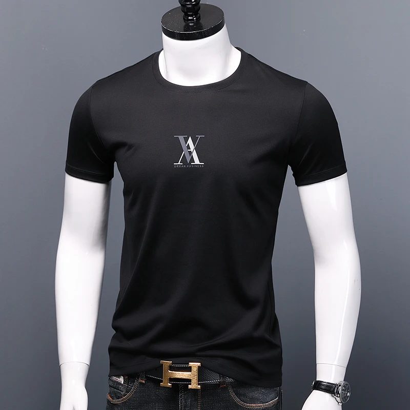 

Summer Men's 100% Cotton T-shirts Black Print O-Neck Short Sleeved T Shirt Male Casual Slim Fit Clothing