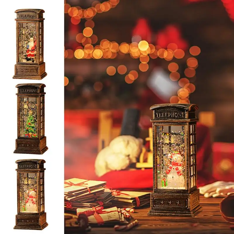 Light Up Phone Booth Christmas Night Lamp Vintage Telephone Booth Santa Claus Night Lamp For Table Desk Dormitory Decor