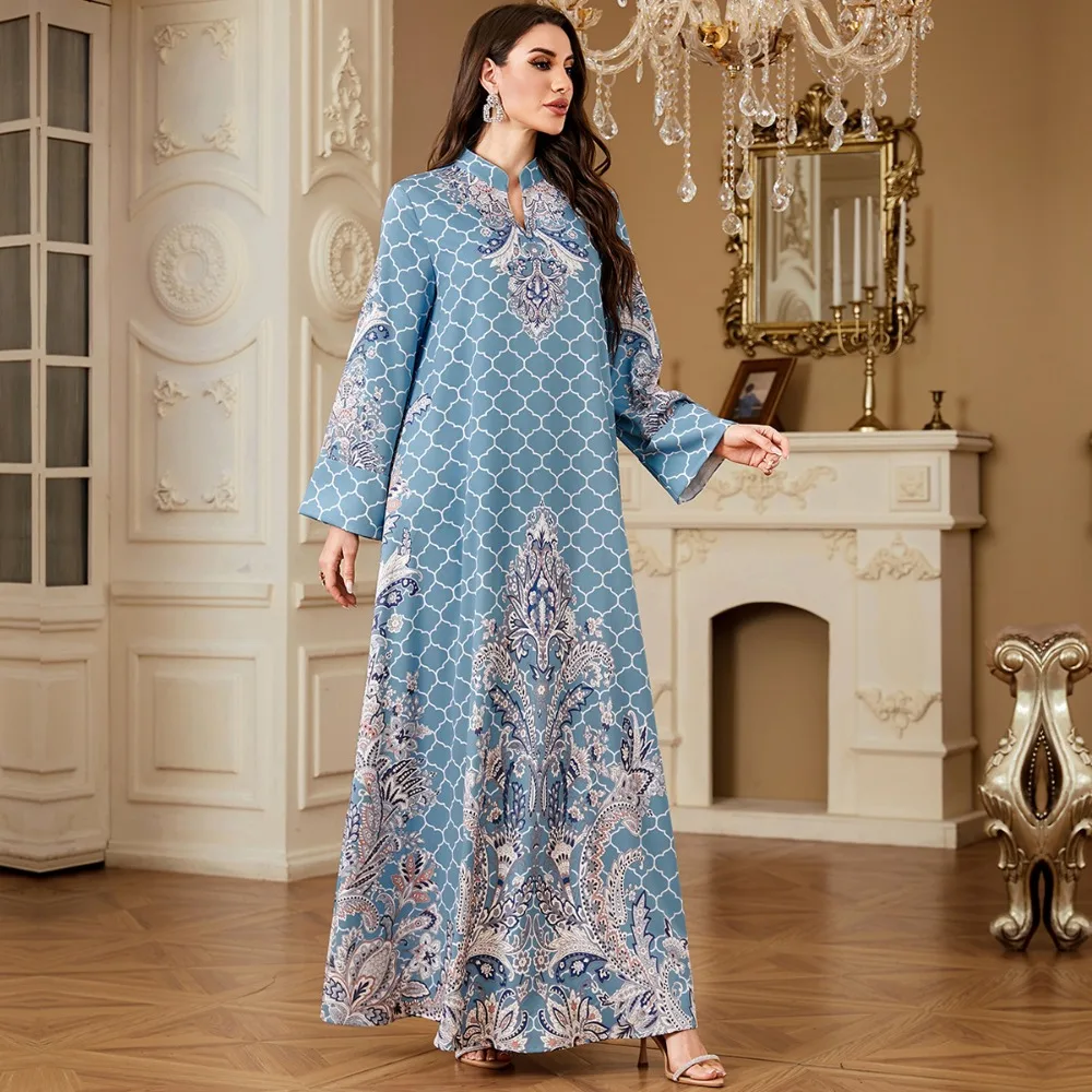 Eid femmes Robe imprimer Abaya musulman Jalabiya Ramadan robes longues dubaï Abayas caftan arabe longue Robe robes Largos fête Caftan