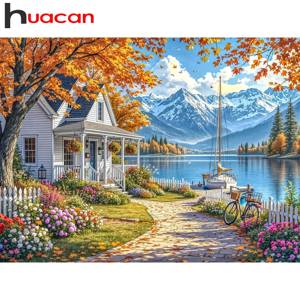 Huacan Nouvelle Mosaïque Diamant Paysage de Maison Peinture Ronde et Carrée Complète Décoration Maison Cadeau