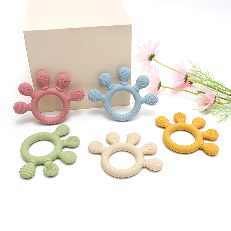 Color Kids Baby Silicone Teether Toy BPA Free Kids Chewing Ring Baby Toy Newborn Cartoon Silicone Teething Toys Baby Accessories