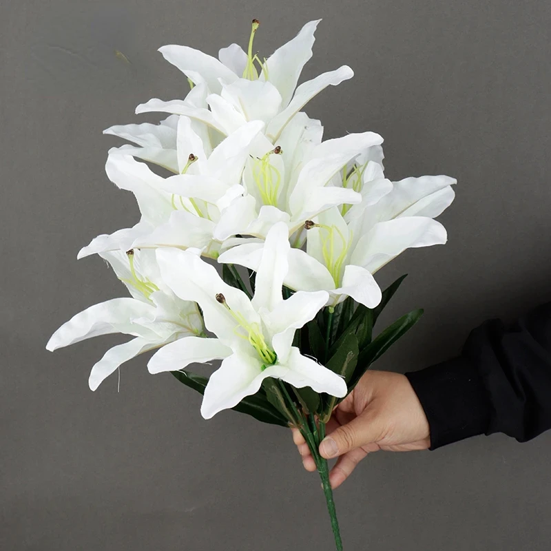 

Многоцветный букет искусственных цветов лилии — 9 головок искусственных цветов для свадьбы, свадьбы, дома и вечеринки — европейский стиль