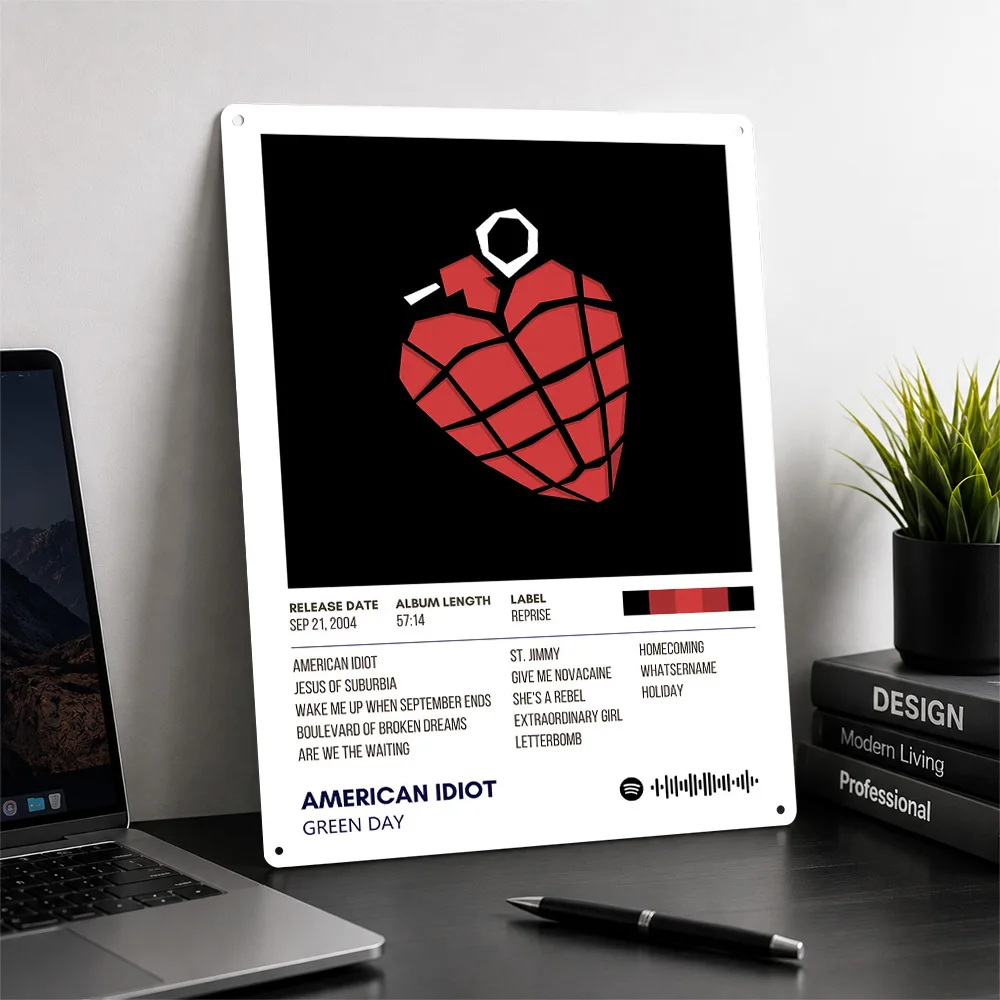 Green Day American Idiot 3D Texture Metal Poster Customized Wall Art Tin Sign Gift for Mancave Living Room Decoration Man Decor