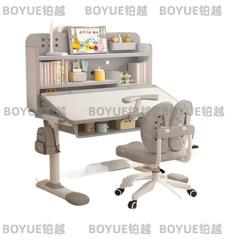 Adjustable Kids Study Desk and Chair Set Ergonomic Primary School Student Writing Table with Posture Correction Backrest