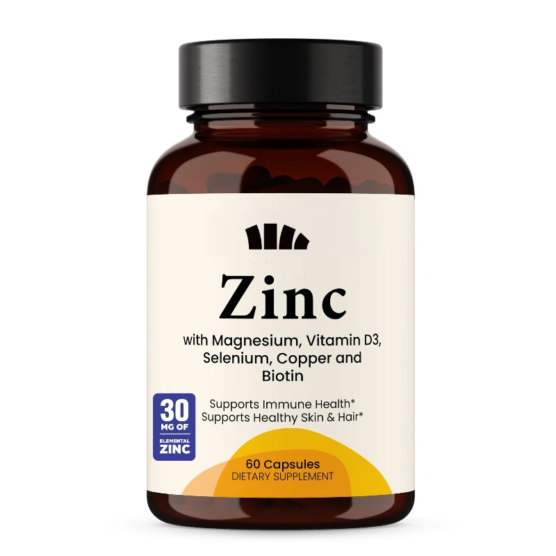 

Zinc 30mg, Rich in Magnesium, Vitamin D3, Selenium, and Copper - Used for Immune, Skin, Hair, and Nail Support -60 Capsules