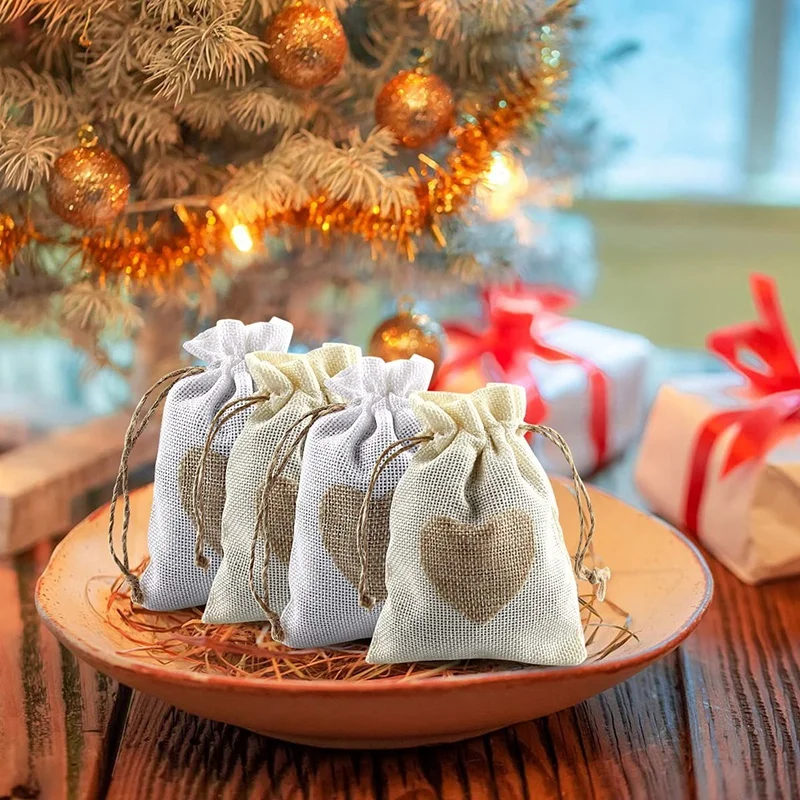 

24 шт., конфетная сумка на шнурке с рисунком сердца