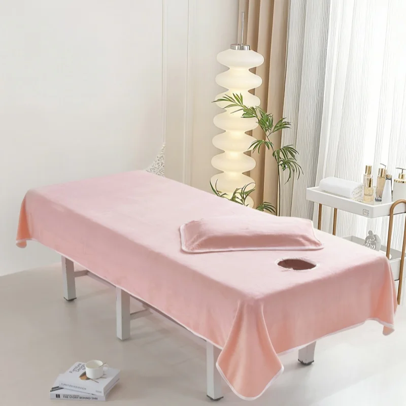 Solid color hemming with holes milk fleece beauty salon special bedspread comfortable and dirty bedspread 2-piece set
