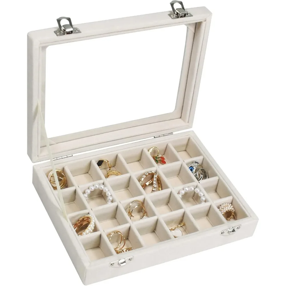 

Velvet jewelry box, 24-compartment jewelry and ring display case, tray stand earring storage box
