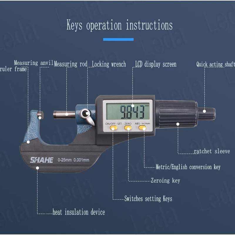 1pcs Digital Display Outer Diameter Micrometer 0-25MMMicron Level Reading Electronic Differential Card 0.001mm