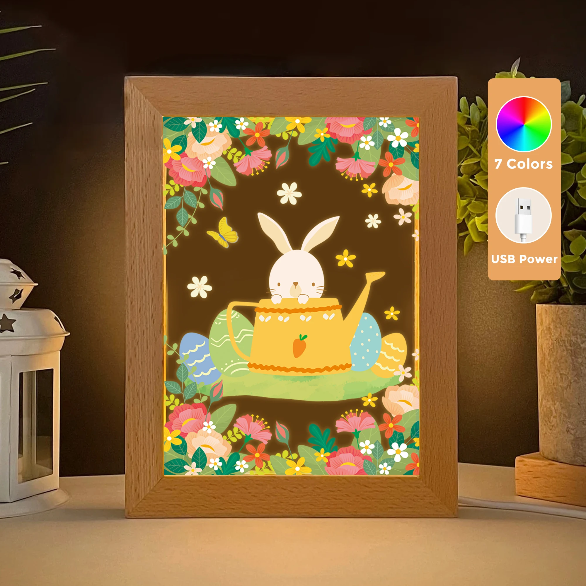 2D شقة الحيوان أرنب LED الاكريليك ضوء الليل الخشب إطار الصورة 21x17 سنتيمتر الكرتون الأطفال غرفة نوم الهدايا ديكور المنزل هدية #1