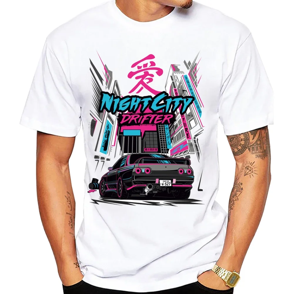 Drifter Skyline R32 R34 GTR 350Z Car T-Shirt Summer Men Short Sleeve Vintage Hip Hop Boy Casual Tshirts Harajuku JDM White Tees