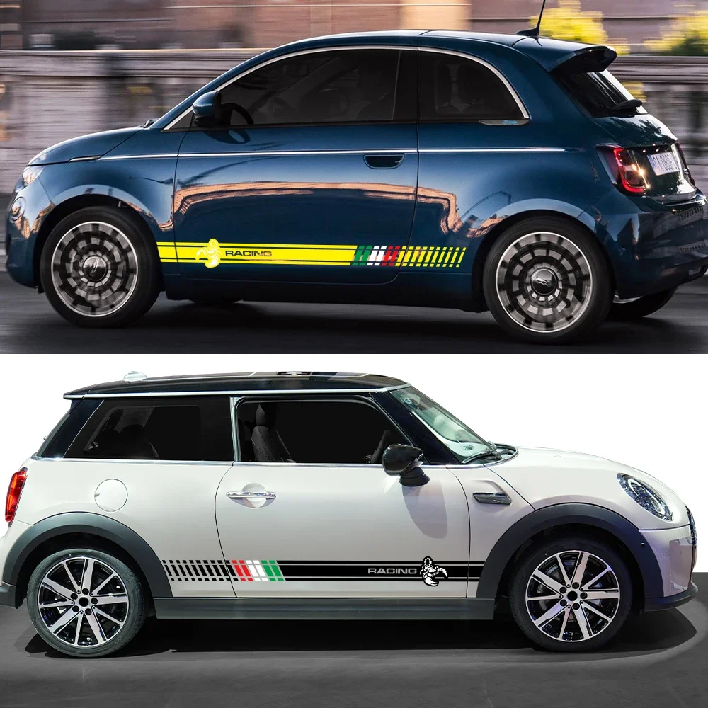 Car Wrapping Vinyl Film For Fiat 500 Abarth Racing Doors Side Rocker Decal Kit PVC Sticker Car Accessories Decoration Exterior