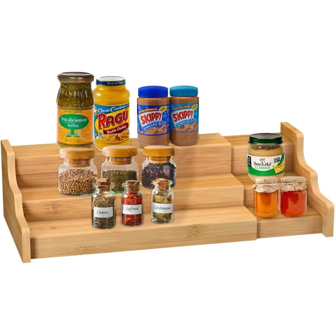 

Bamboo Spice Rack Organizer - 3 Tier Expandable Kitchen Cabinet Shelf in Yellow