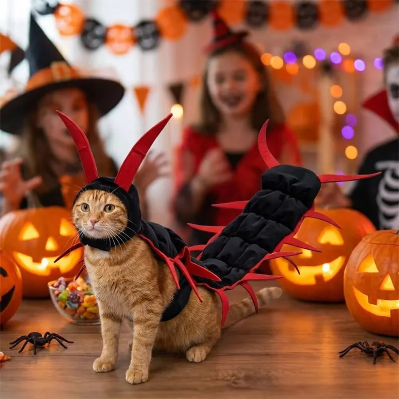 Halloween Pet Costume Centipede Plush Fluffy Long Segmented Simulated Multi-leg Clothes Creepy Pet Funny Jumpsuit Novelty Outfit