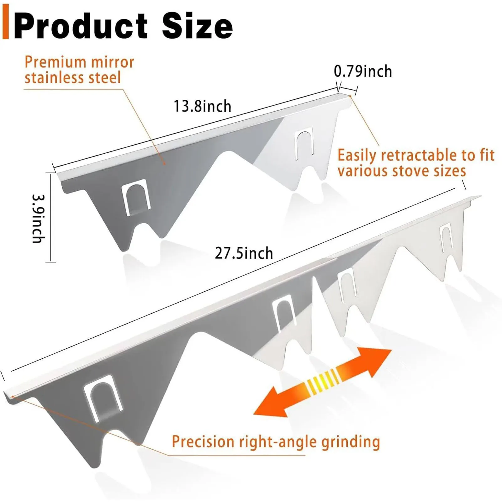 Range Trim 2 Pairs Stainless Steel Stove Gap Fillers 13.78-27.56in Adjustable Easy Clean Kitchen Stove Counter Gap Covers Silver