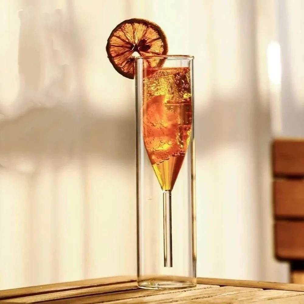 Double Wall Champagne Glasses Shatter-Resistant Transparent Glass Drink Cup Wine Dispenser Heat Insulation Bubble Wine Cup