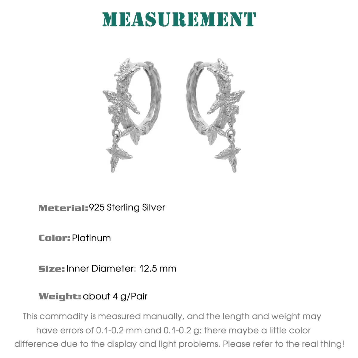 F.I.N.S Original Irregular Butterfly S925 Sterling Silver Hoop Earrings Minimalist Textured Round Piericng Ear Buckles Jewelry view 6