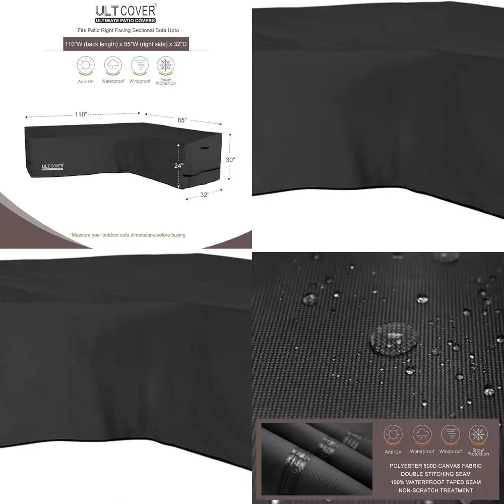 

Водонепроницаемый 6-местный уличный L-образный чехол для дивана, правый, черный, 110 x 85 Вт