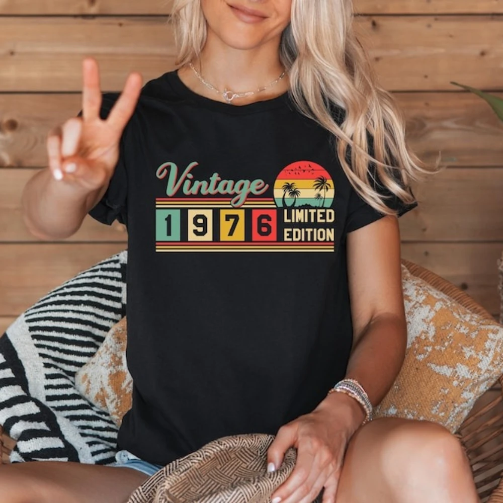 Vintage 1976 Limited Edition Geburtstags-T-Shirt, klassischer Retro-Stil, grafisch bedrucktes T-Shirt für Männer und Frauen, Unisex, lässige Mode-Tops