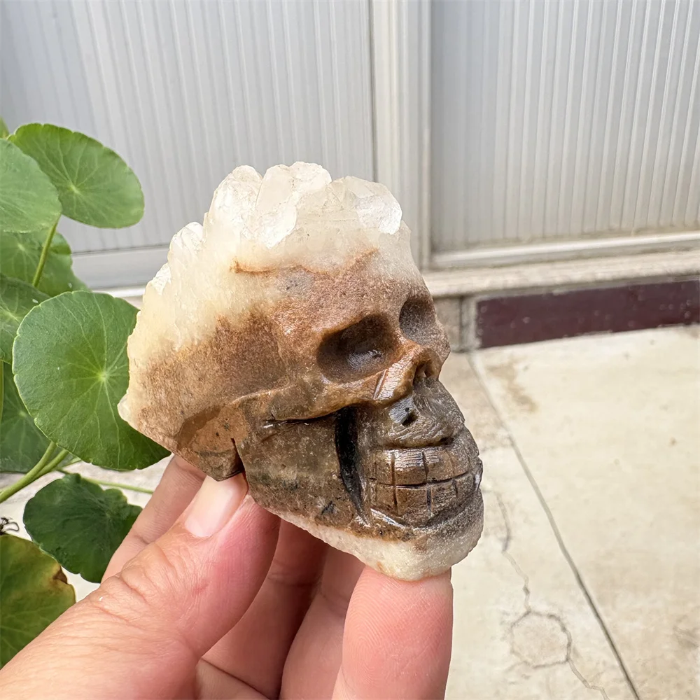 Natural Hand-carved White Crystal Cluster Skull Unpolished Original Shi Ying Home Decoration Ornaments