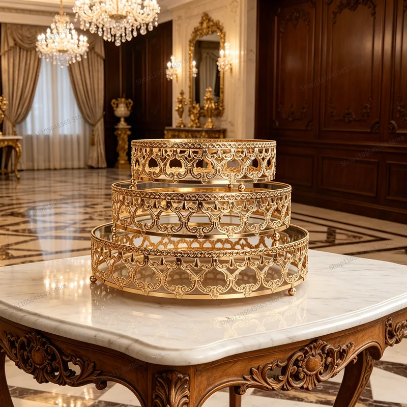 Suitable for European light luxury hollow carved three-piece mirror high-end dessert table