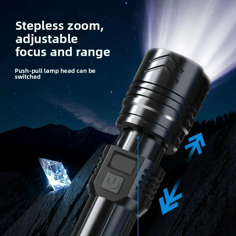 1PC Multi-functional Outdoor Strong Light LED Long-range Telescopic Zoom Flashlight, Plastic USB Rechargeable Flashlight