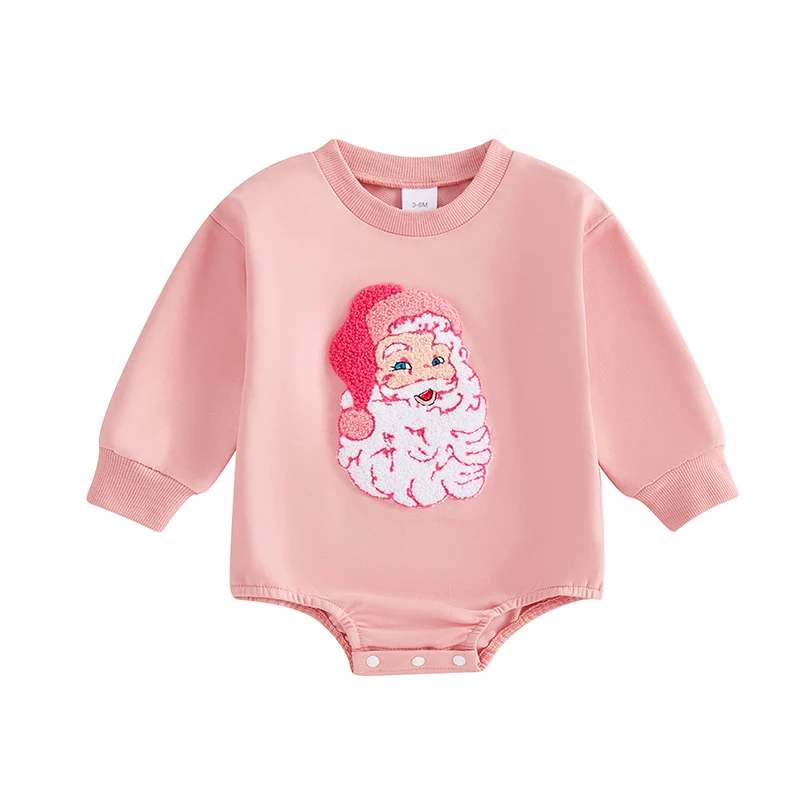 

Infant Baby Girl Christmas Sweatshirt Romper Cute Santa Embroidered Long Sleeve Round Neck Jumpsuit for Toddlers Newborn