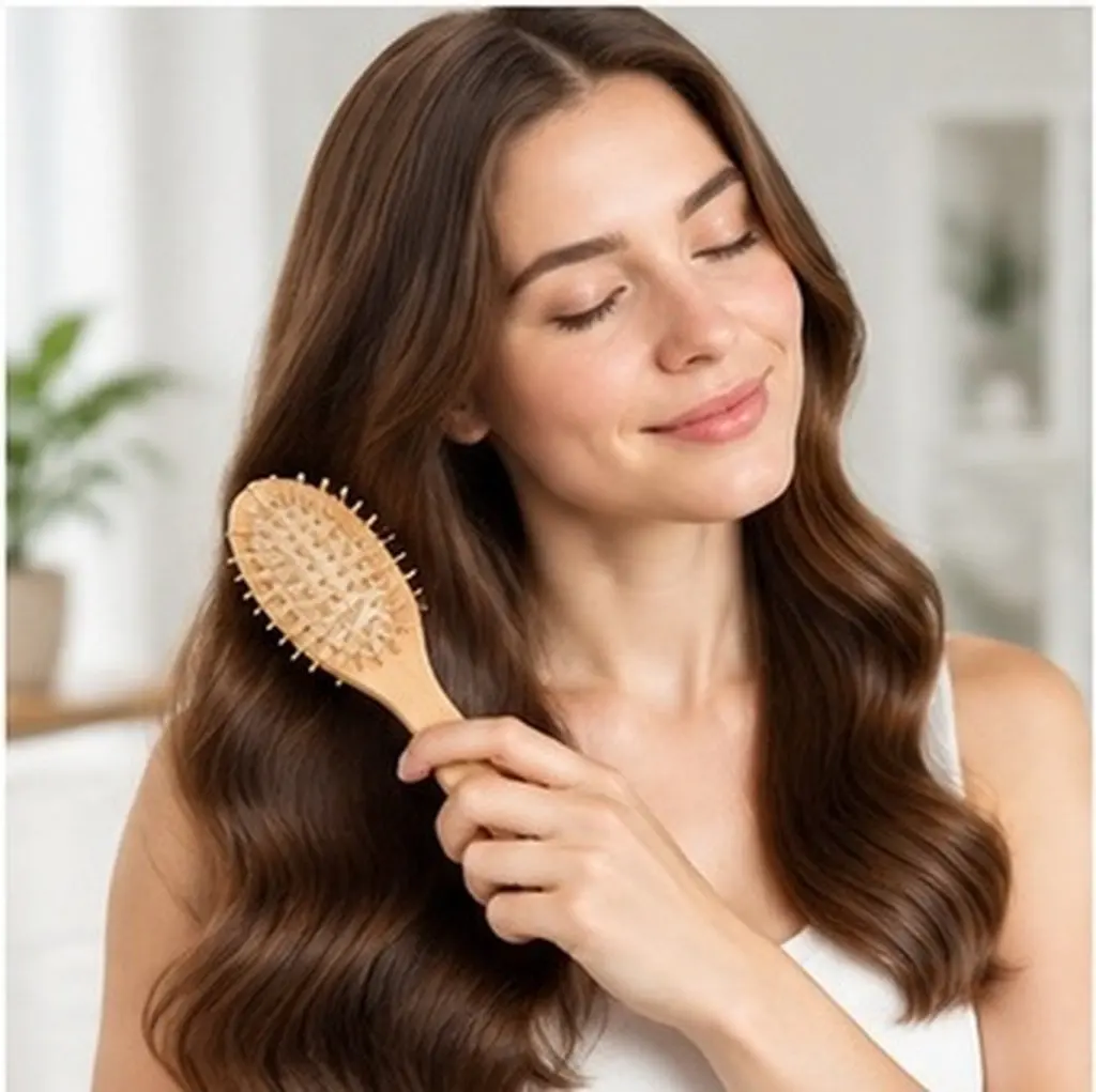 Wooden Scalp Massager Comb with Wide Teeth & Natural Rubber Cushion for Hair Detangling and Relaxation