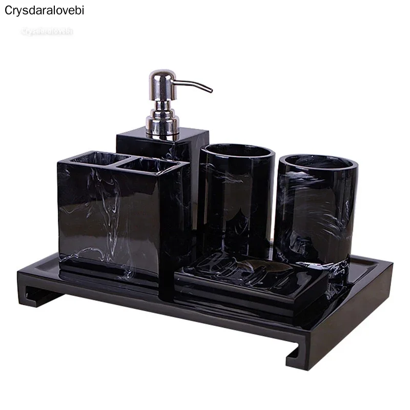 Bathroom Kit Accessories Set Bathroom Tray Imitation Marble Resin Wash Suit Soap Dish Toothbrush Holder Soap Dispenser