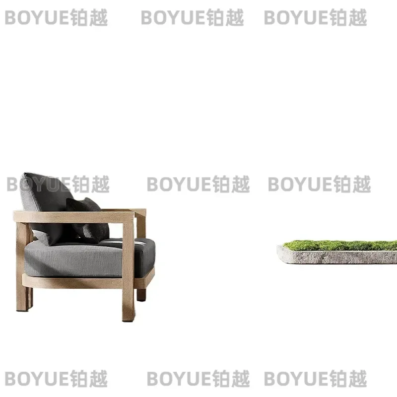 Weathered Teak Outdoor Sofa Set for Villa Courtyard Garden Terrace Patio Furniture Open Air Bed and Breakfast Lounge