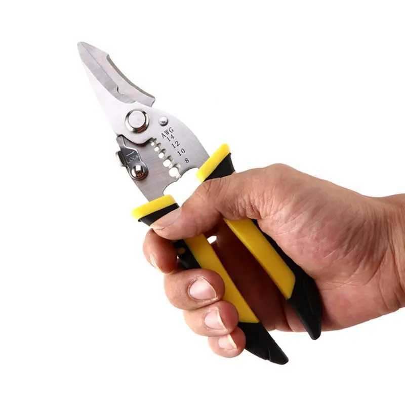 Multifunctional Wire Stripper Pliers Cable Cutter Crimping Stripping Hand Tool Rubber Handle