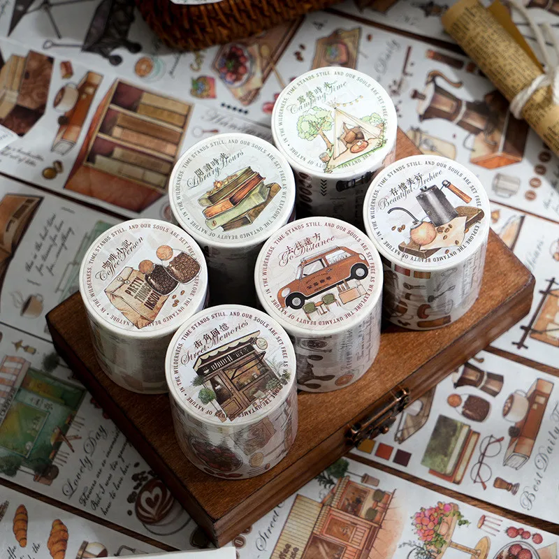 Coffee Theme Washi Tape Vintage Cafe Decorative Paper Tape Journal Scrapbook Bujo Planner DIY Craft Supplies