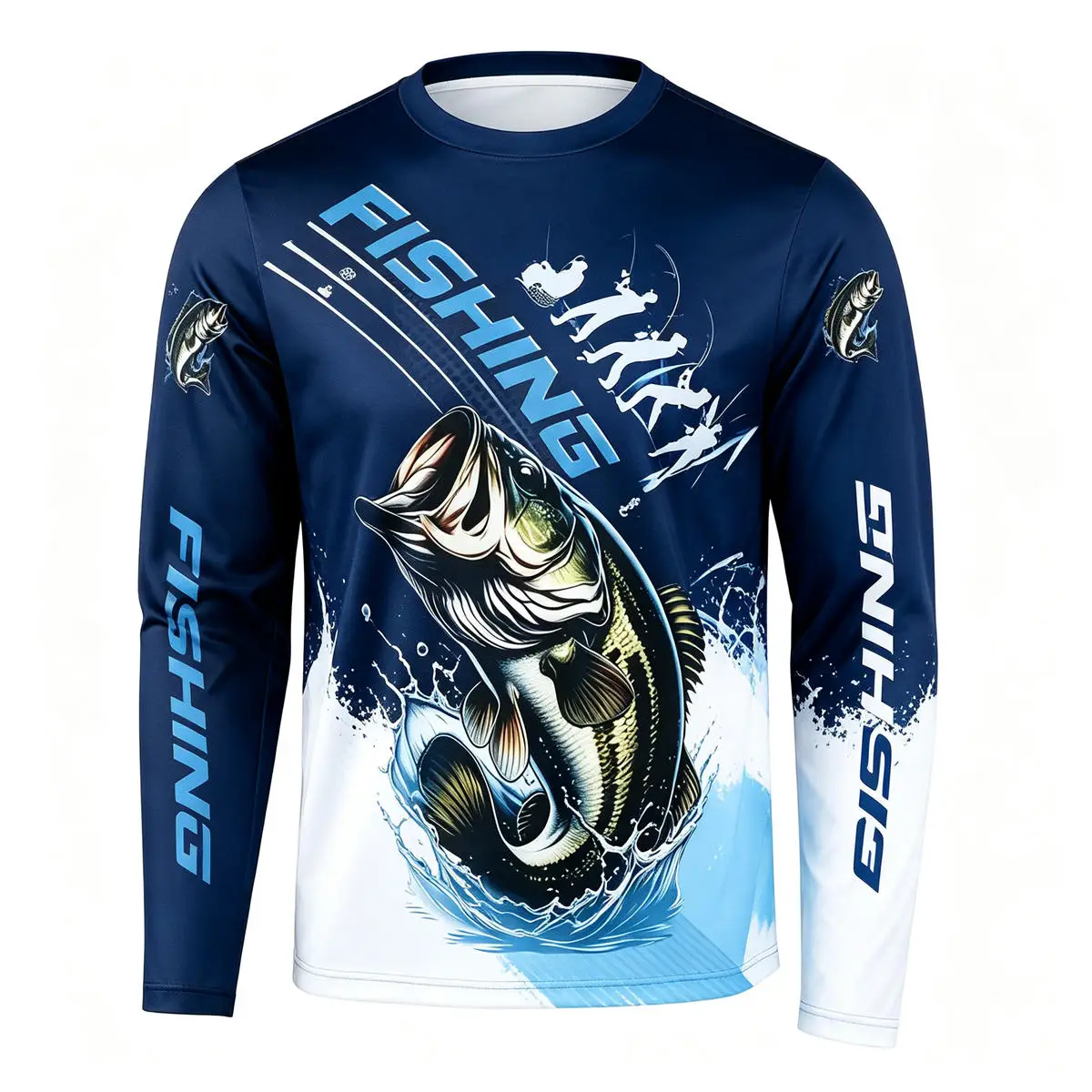 Men Fishing T-Shirt 3D Bass Fish Print Long Sleeve T Shirt Casual Outdoor Sportswear Breathable Clothing Mens Tees Tops