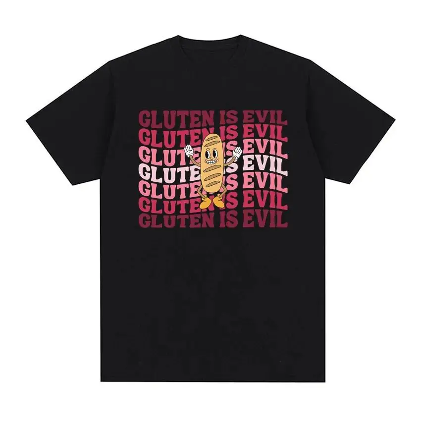 Gluten Is Evil Funny Meme T Shirt Retro Gluten Intolerant Women T-shirts Men's Fashion Gothic 100% Cotton Oversized  Mens Gifts