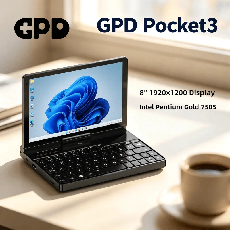 Computadora Portátil GPD Pocket 3 de 8 Pulgadas 180 °   Miniportátil Empresarial Plegable con Intel Pentium Gold 7505, 16 GB de RAM y SSD M.2 2280 de 512 GB