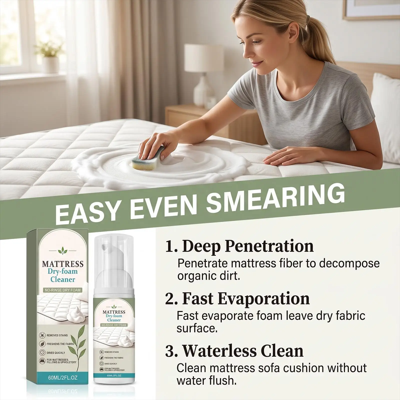 Mattress Cleaner 60ml Upholstery Couch Carpet Pillows Fabric Safe Spray Mattress Stain Remover Foam Spray Couch Carpet Urine Pee