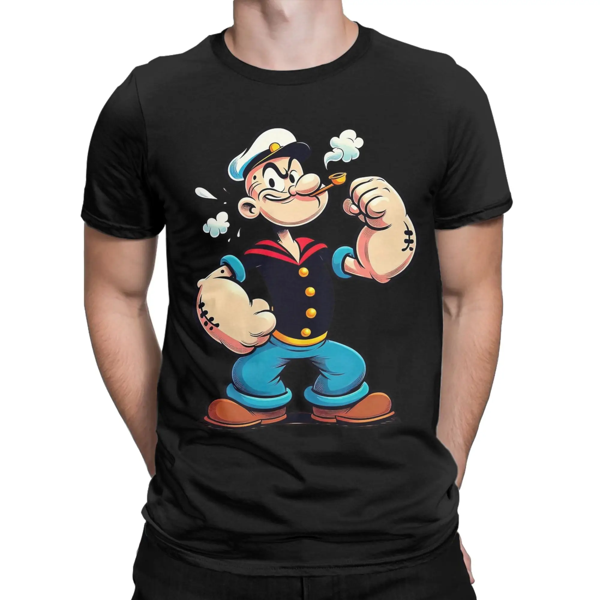 Men's T-Shirt Popeyed the Sailorman Retro Cartoon Unique 100% Cotton Tee Shirt Short Sleeve  T Shirts O Neck Tops Plus Size