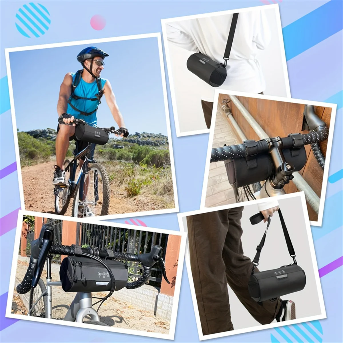 AAA04R Bike Handlebar Bag Waterproof Bicycle Handlebar Roll Bag with Large Reflective Area, Pouch Bag for Mountain Bike Bicycle