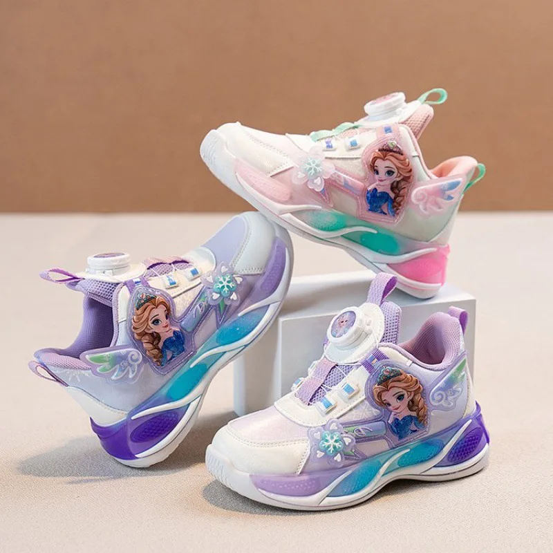 

Diseny Kids'Casual Shoes Elsa Princess Frozen PU Leather Spring Shoes For Girls Anti-slip Pink Pruple Shoes Size 26-37