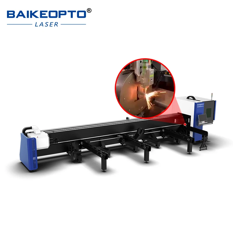 BK-TH6016 Two Chuck Two Pneumatic Metal Tubes Pipes Fiber Laser Cutter Cutting Machine 2000 Watt