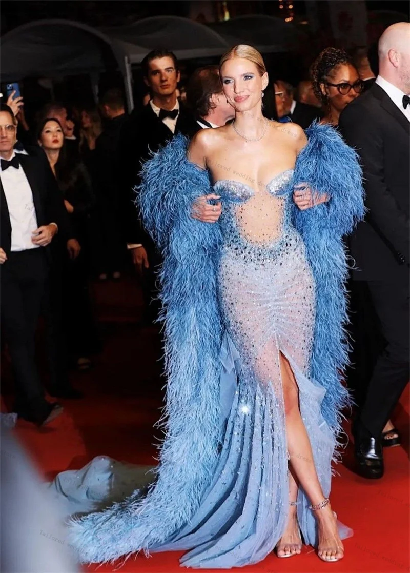 

Роскошное женское платье для выпускного вечера с перьями и накидкой, сексуальное свадебное вечернее платье без рукавов с блестящими кристаллами, индивидуальное платье на шнуровке сзади