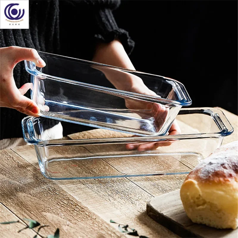 

Rectangular tempered glass baking double ear cheese baking , microwave oven baking , fish , special for oven