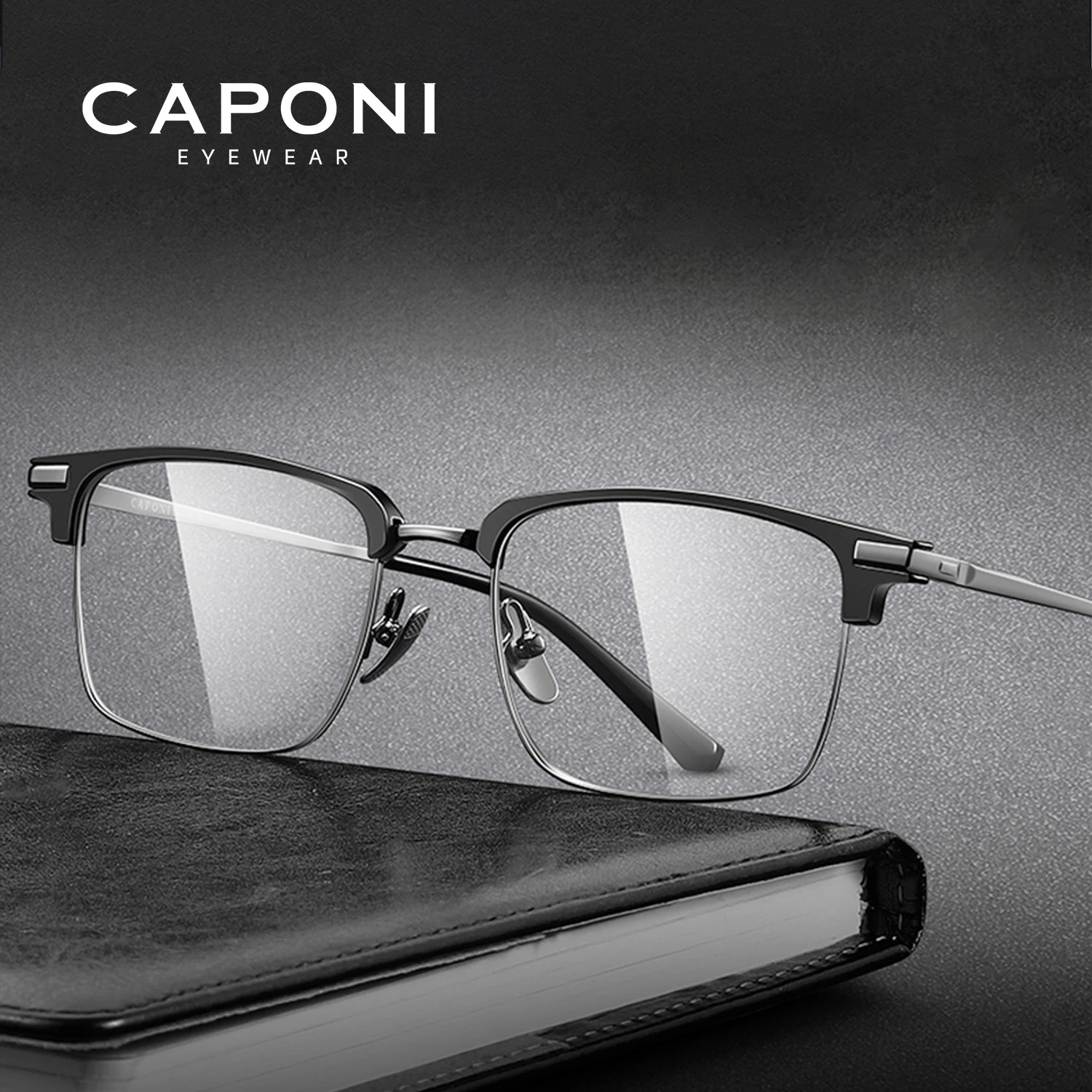 CAPONI Men Glasses Ultralight Pure Titanium Business UV400 Glasses Frame Photochromic Anti Blue Ray Computer Eyeglasses J23514