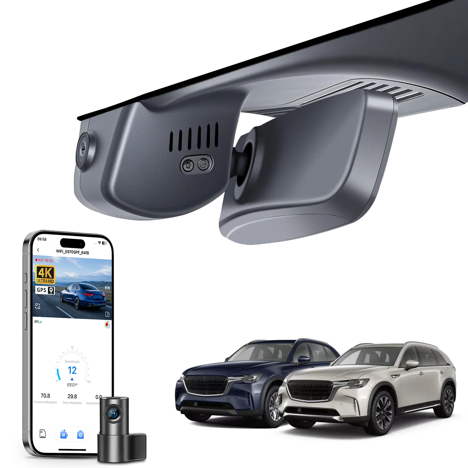 4K Dash Cam For Mazda CX-90 & Mazda CX-90 PHEV 2024-2026 Dash Car Camera (Not Suitable for CX-9) GPS WiFi & APP Plug and Play