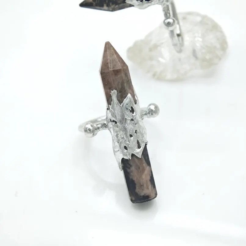 

10 шт. шестигранных хрустальных призм-столбиков, полудрагоценный камень родонит, кольцо ручной работы, паяное, регулируемое украшение