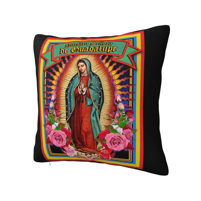Guadalupe Virgin Mary Cushion Cover 60x60cm Velvet Religious Art Throw Pillow Case Sofa Chair Square Pillowcase Home Decor